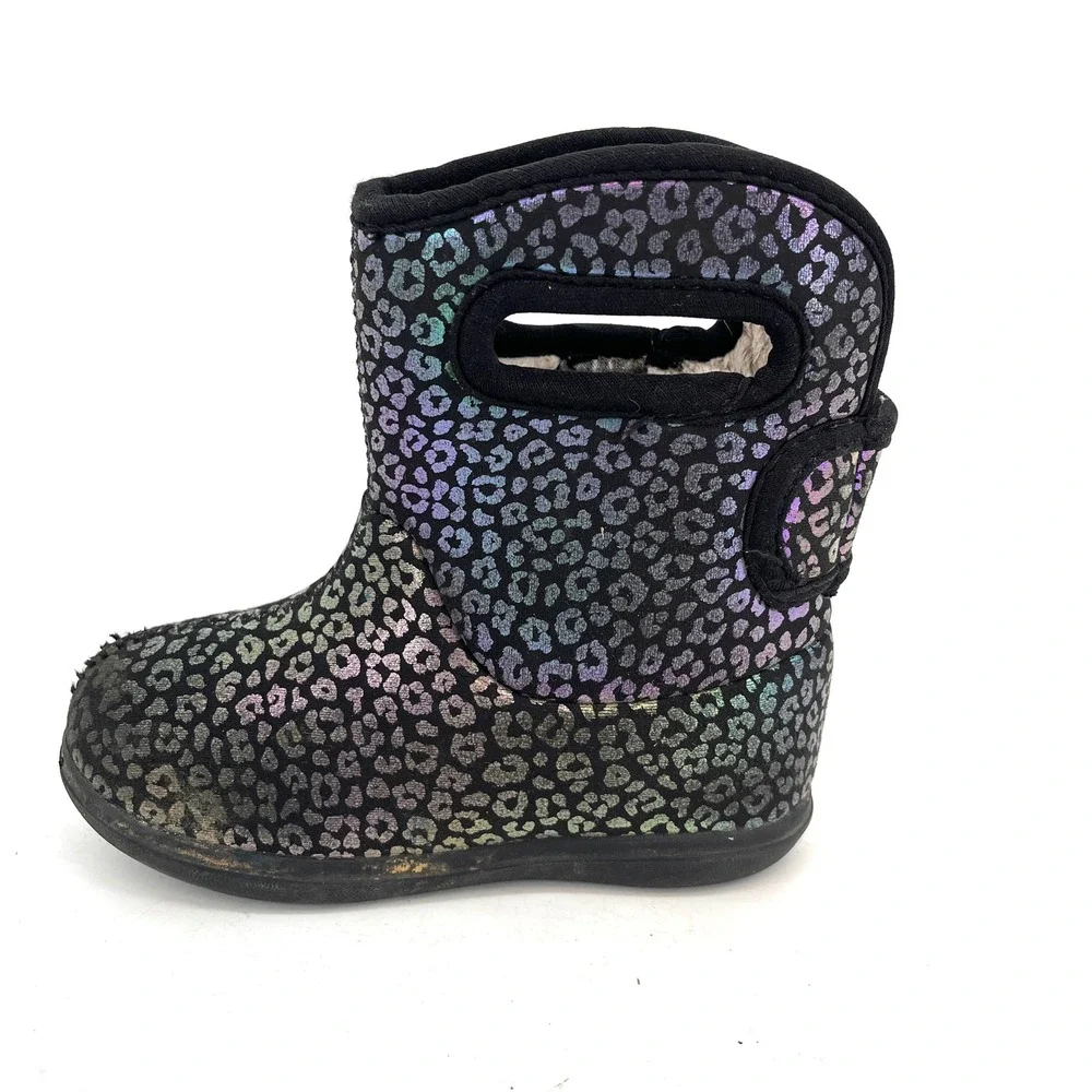 Bogs Kids Boots Rainbow Leopard Print Insulated Pull On Winter Toddler‎ Size 7